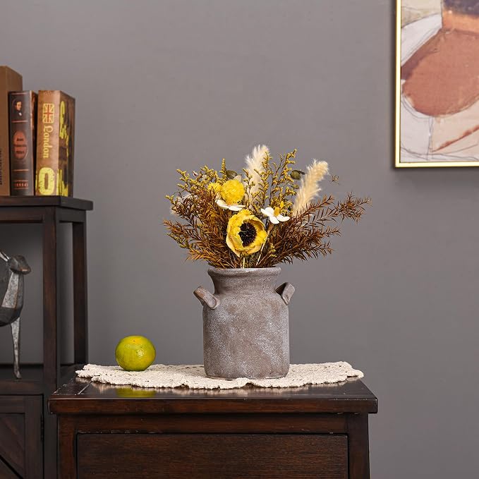 Quoowiit Ceramic Rustic Farmhouse Vase, Distressed Decorative Flower Vases - Image 3