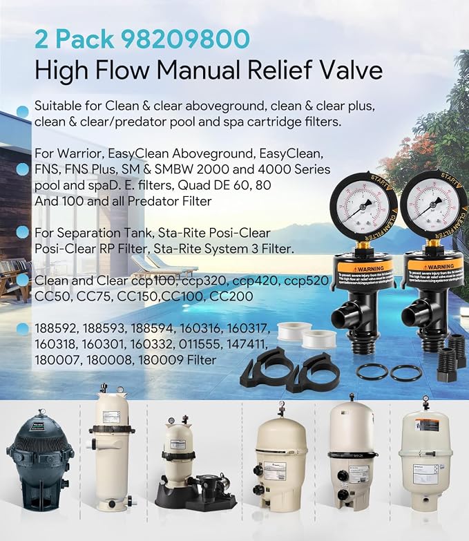 2 Pack 98209800 High Flow Manual Air Relief Valve w/Pressure Gauge Replacement - Image 2