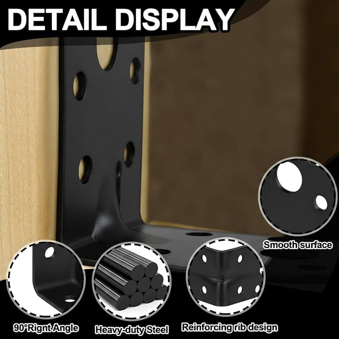 50 Pcs L Brackets 1.7mm Steel Corner Brace 90 Degree Black | Metal Angle - Image 3