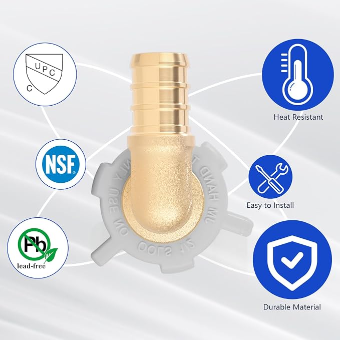 1/2" Pex × 1/2" Female NPT Swivel Elbow No-Lead Brass Crimp Fitting, PEX-B - Image 6