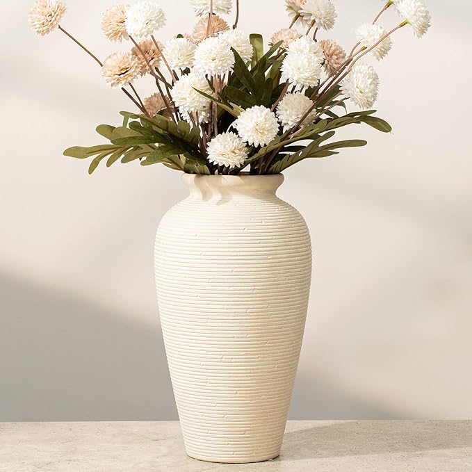 11.02 Inch Tall Vintage Ceramic Flower Vase, Rustic Farmhouse Vase by BLLOOO