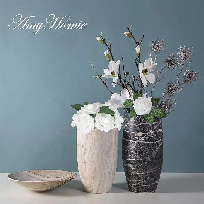 AmyHomie White Rose 100pcs Real Looking Artificial Flowers w/Stem | Bouquet - Image 4