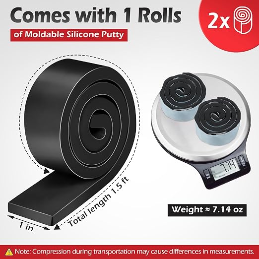 2 Pack Moldable Silicone Putty Black Solid Roll | 1.5 ft x 1 in Non Hardening - Image 2