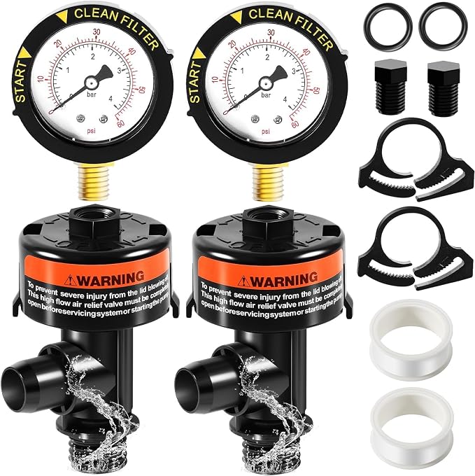 2 Pack 98209800 High Flow Manual Air Relief Valve w/Pressure Gauge Replacement by Sixcow