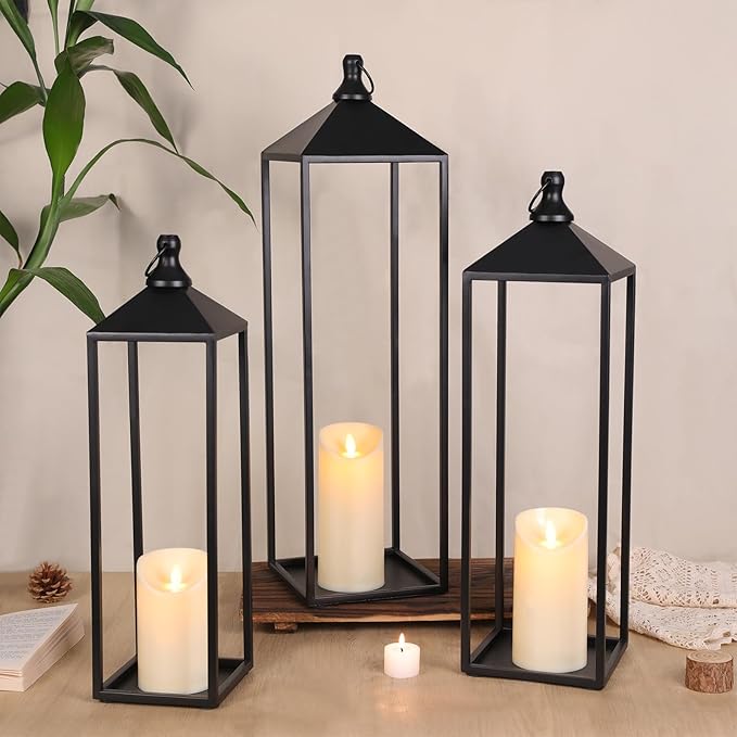 22'' 19'' 17'' Lanterns Decorative Outdoor Indoor, Glass-free Modern Farmhouse by MATAHUMbeyourbetterchoice