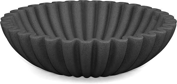 LIN CHUAN Ruffle Decorative Bowl, Large Fruit Bowl, Artificial Stone BLack | by LINCHUAN