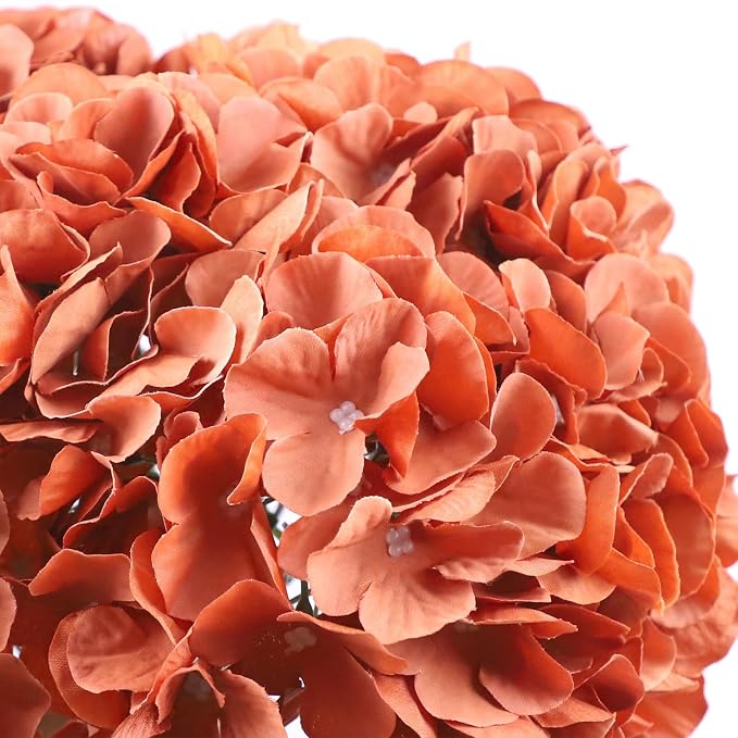AVIVIHO 65pcs Fake Flowers Burnt Orange Hydrangea Artificial Flowers Bulk Silk - Image 6