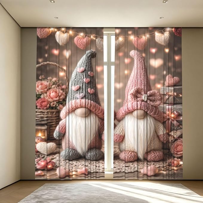 Knit Gnomes Valentine Hearts Window Curtains 2 Panels Set, 52 X 84 Inch by Unknown
