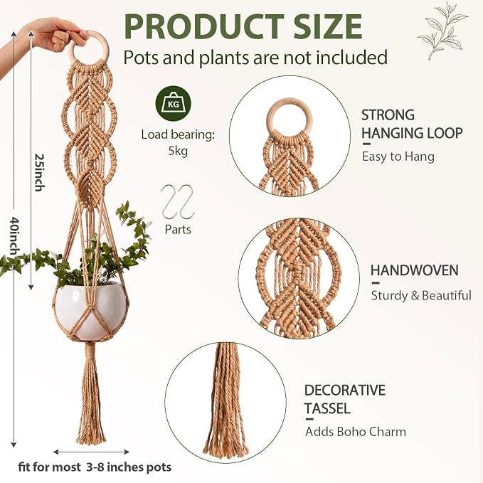 Shappy 2 Pack Boho Macrame Plant Hanger - Image 2
