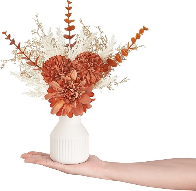 Mkono Fake Flowers in Ceramic Vase, 12.5" Coffee Table Centerpieces | Table - Image 5