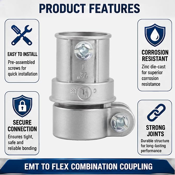 1/2 in. Squeeze EMT to Flex Coupling, UL Listed, 10 Pack | Zinc die-cast - Image 3