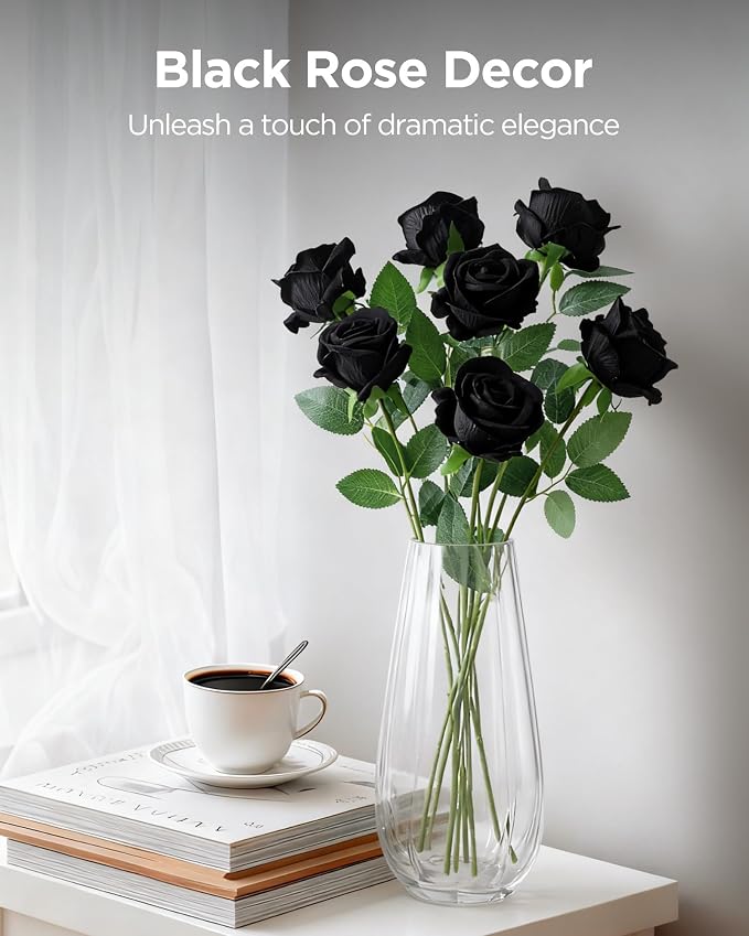 InnoGear Black Roses Artificial Flowers 50 Pcs Fake Velvet Silk Rose Floral | - Image 4