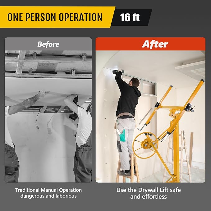 One-Person Drywall Lift Panel Hoist, 150 Lb Heavy-Duty Steel Sheetrock Jack | - Image 6