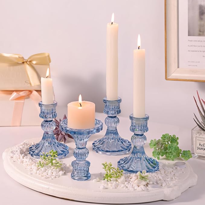 12PCS Blue Candlestick Holders Set- 4" H Taper Candle Holders, Glass Candle - Image 3