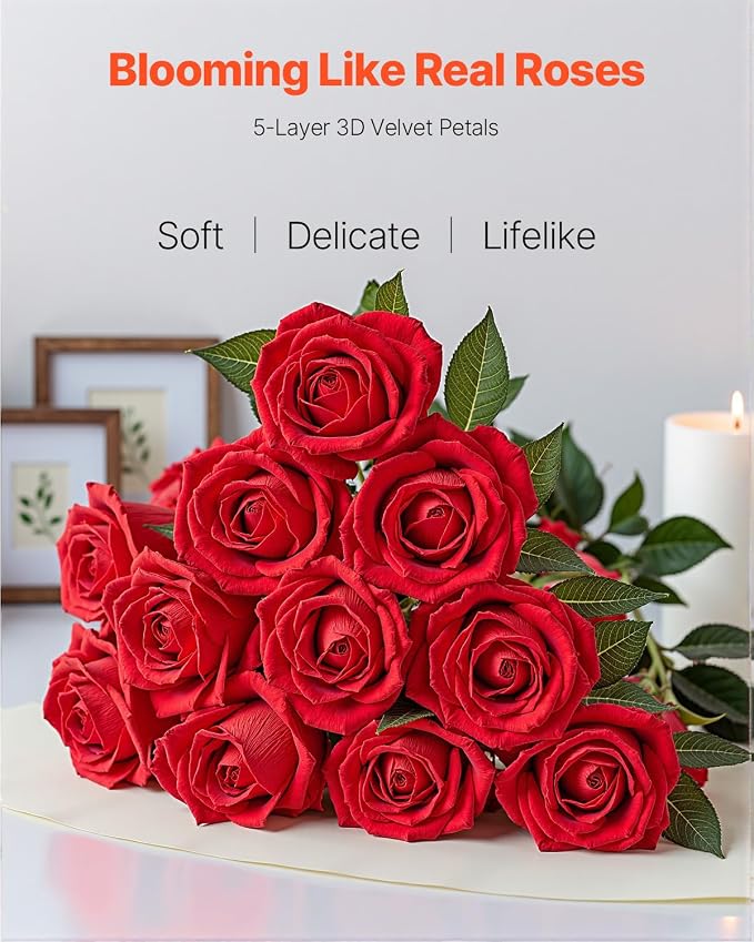 VEVOR Artificial Flowers, Faux Red Bridal Shower - Image 2