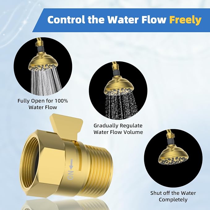 Hibbent All Metal 1 Pack Shower Head Flow Control Valve, G1/2 Brass Shut-off - Image 6