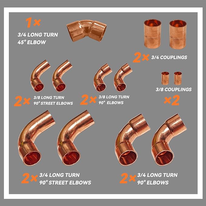 3/8 & 3/4 HVAC Copper Fittings Kit - Image 2