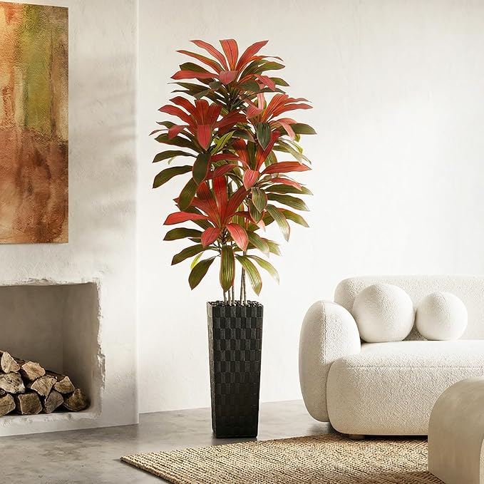 Artificial Dracaena Tree: 7FT Fake Plants Silk Faux Trees（Black Pot） | - Image 6