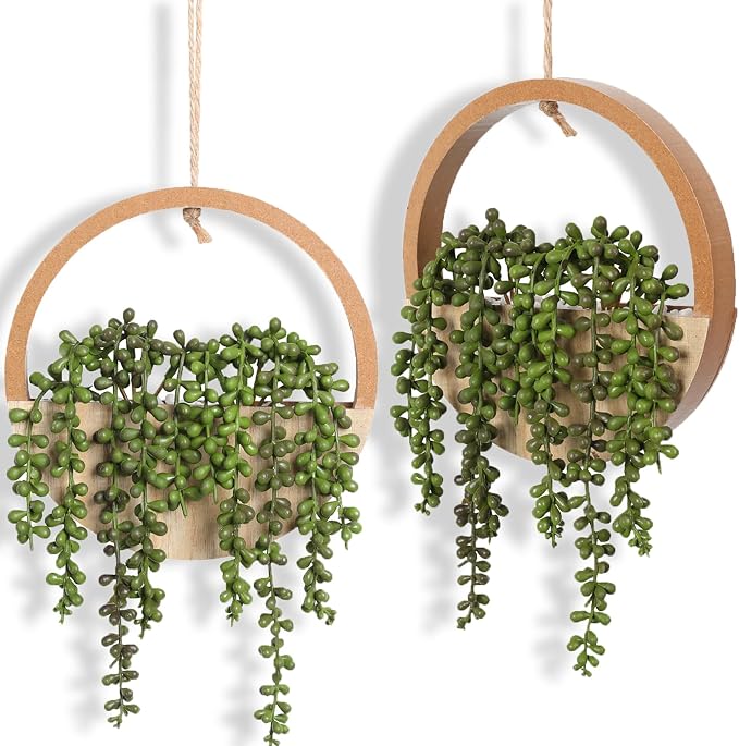 2 Pack Fake Plants Artificial Wall Hanging Succulents Plant | Boho Hanging by Hobyhoon