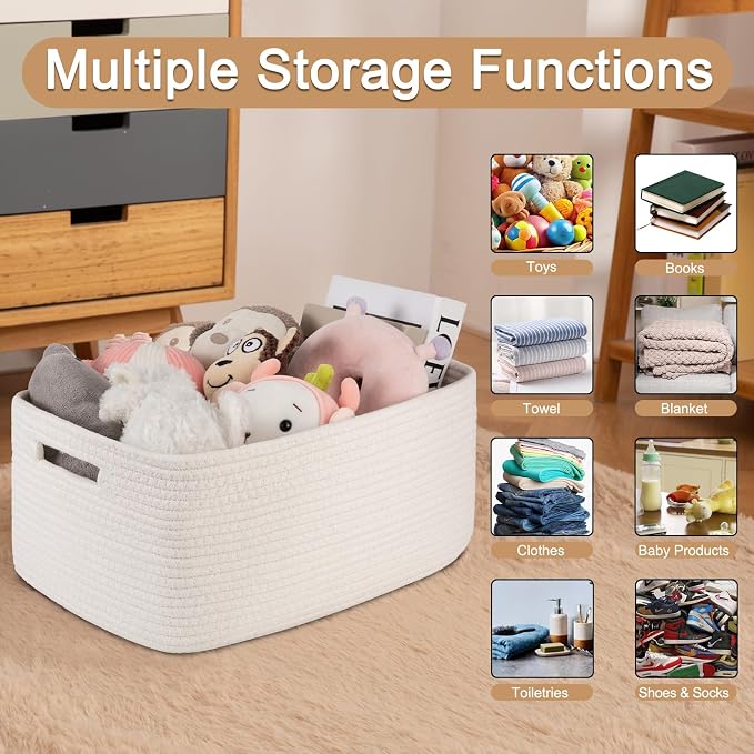 OIASKET Large Storage Basket for Organizing, Woven Rope Basket for Shelves - Image 3