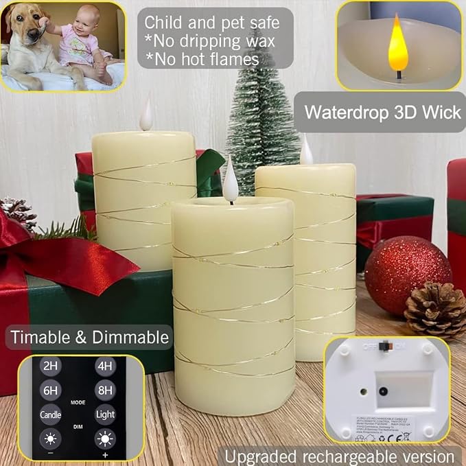 LEDHOLYT Rechargeable Flameless Candles, Embedded Star String Flickering Real - Image 2