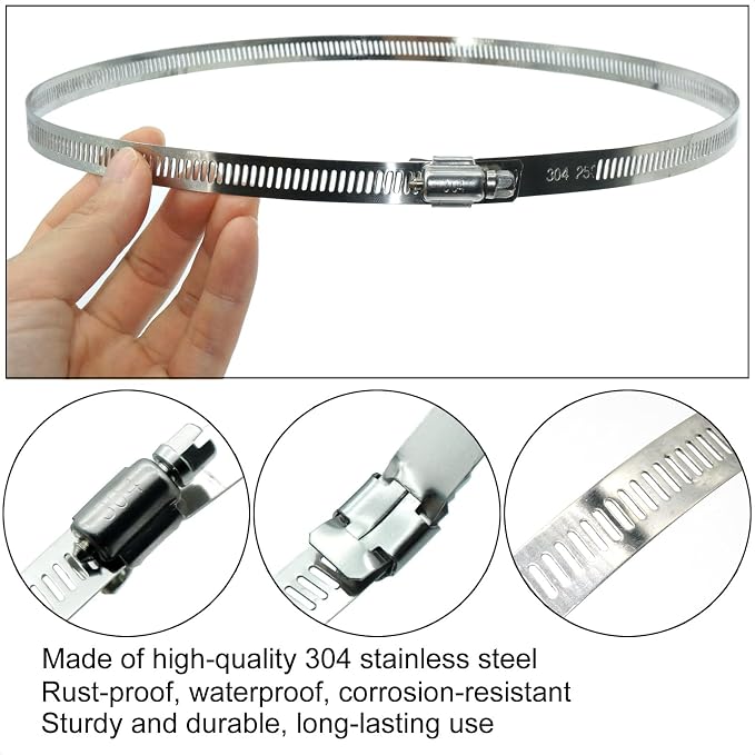 5Pcs 11.8-Inch/300mm Large Hose Clamps Stainless Steel | Adjustable Worm Gear - Image 3