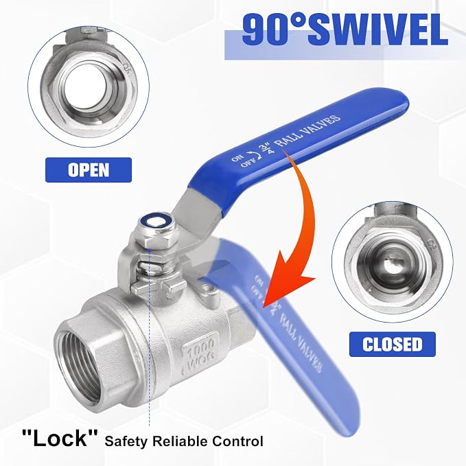 2 Pack Ball Valves 304 Stainless Steel 3/4 Inch NPT Female to Female Thread - Image 3
