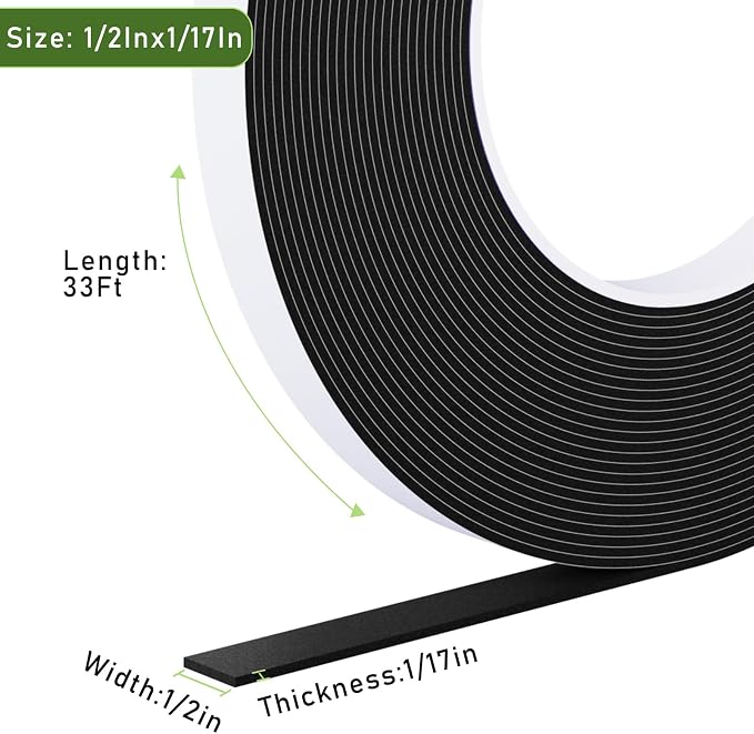 Weather Stripping Door Seal Black, Self Adhesive Foam Tape High Density Foam - Image 2