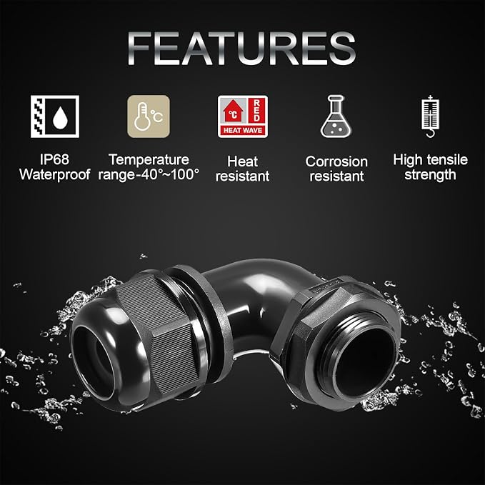 M40 Cable Gland, 90 Degree Adjustable 26-33mm Cable Range Strain Relief - Image 3