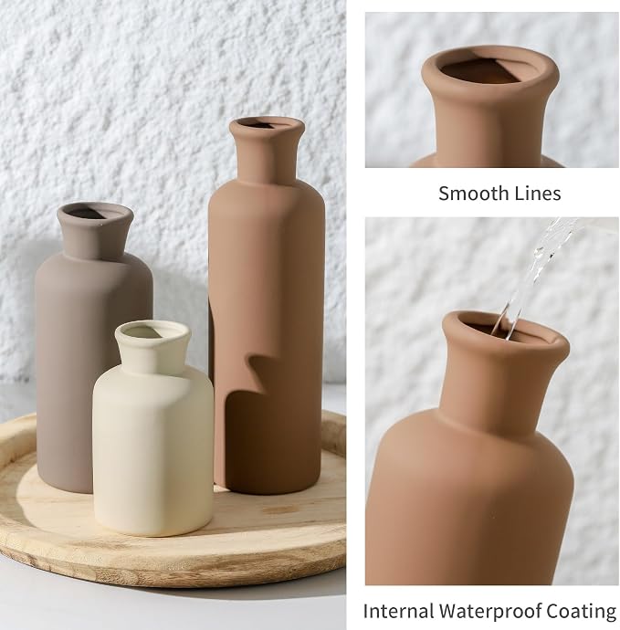 Ceramic Vase Set of 3, Flowers Neutral Modern Vases Home Decor Rustic Farmhouse - Image 7
