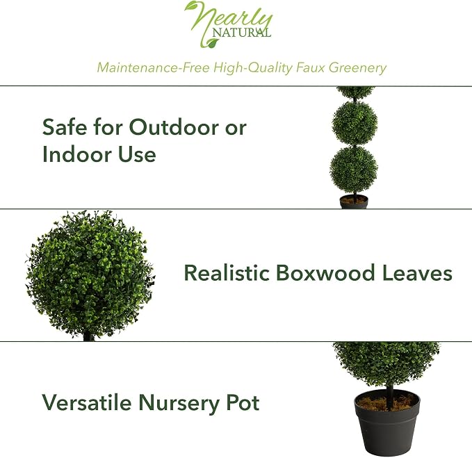 Nearly Natural 36 in Artificial Triple Ball Boxwood Topiary Tree - Image 3