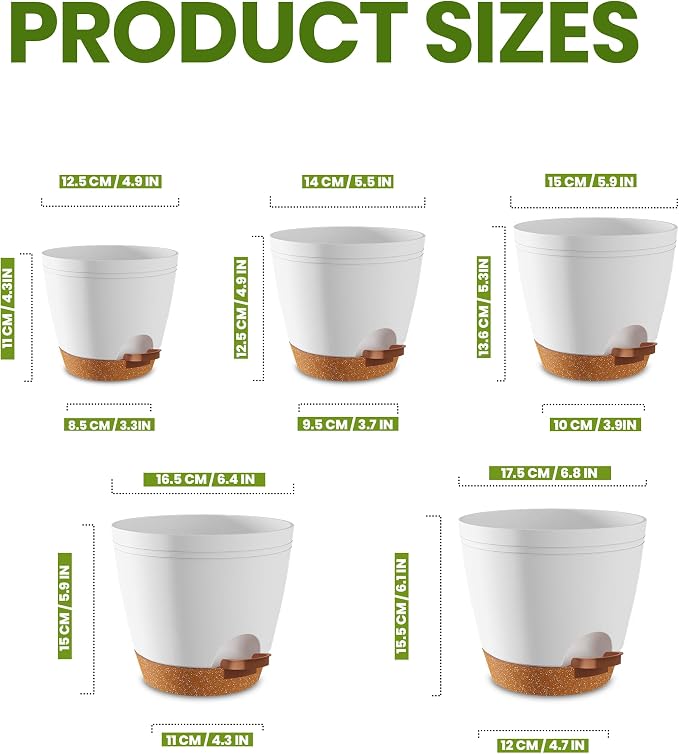 Utopia Home Self Watering Pots for Indoor Plants 6.8"/6.4"/5.9"/5.5"/4.9" - Image 3
