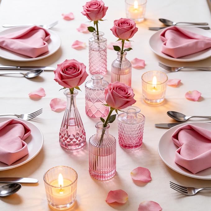 UPBUD Pink Glass Bud Vases Set of 5, Mini Flower Vase - Image 3
