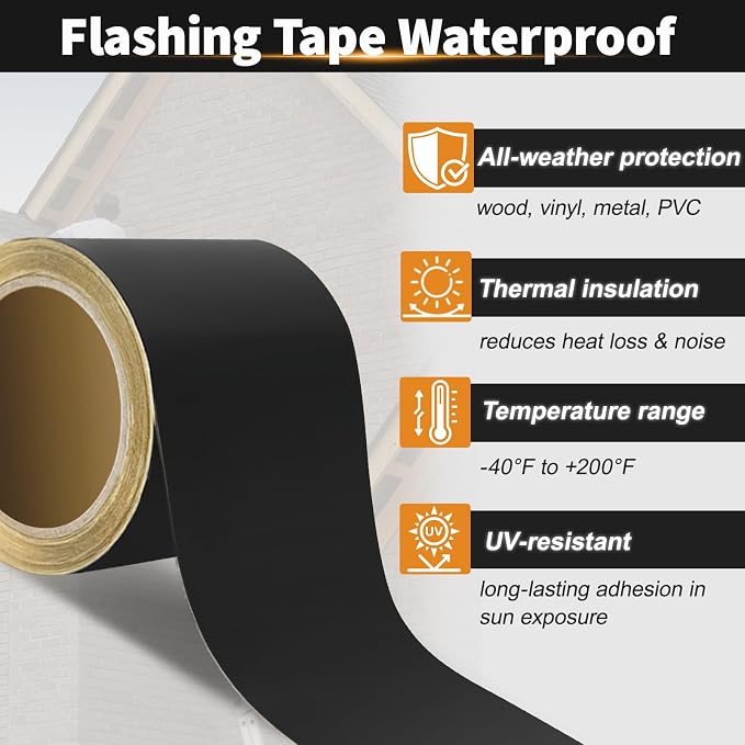 Flashing Tape for Windows and Doors, 3.75 in x 30 ft, 3 Rolls, Acrylic Adhesive - Image 3