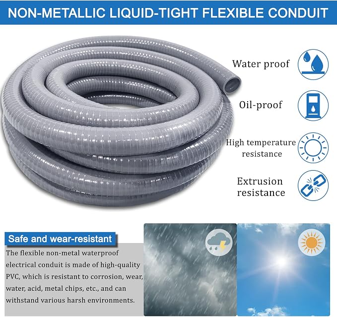 1/2inch 100ft Liquid-Tight Conduit and Connector Kit, Flex Conduit | Flexible - Image 3