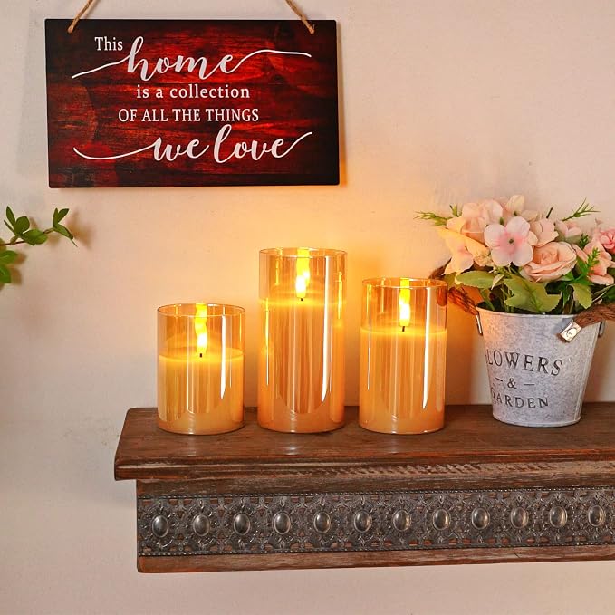 Homemory Amber Glass Flameless Candles, Real Wax, Remote Timer, 3 Pack | - Image 7