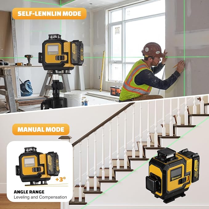 4D 16 Line 360° Self Level Green Laser Level Kit Tripod Battery Bracket | 360° - Image 2