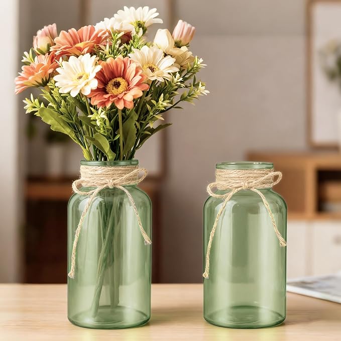 3 Pack Mason Jar Vases for Centerpieces, Wide Mouth Mason Jars - Image 3