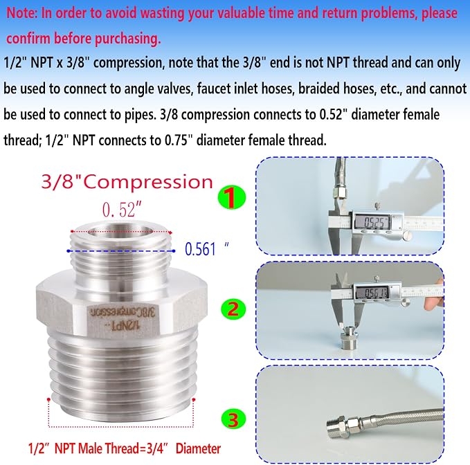 304 RV Faucet Adapter（Lead-Free）, 1/2 to 3/8 reducer faucet adapter - Image 3