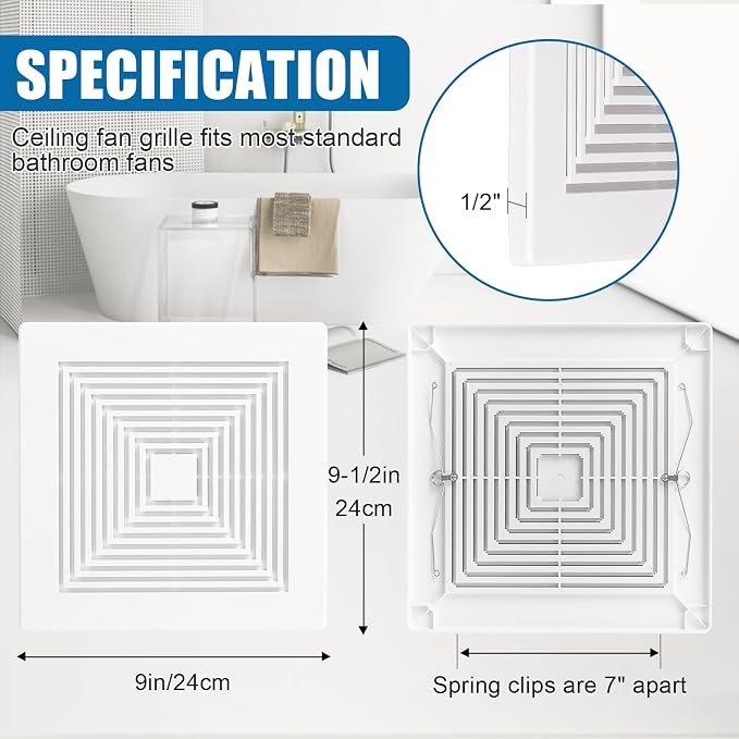 (3-Pack 9" BP90 Spring Bathroom Exhaust Fan Cover 9-1/4" x 9" Vent Cover - Image 2