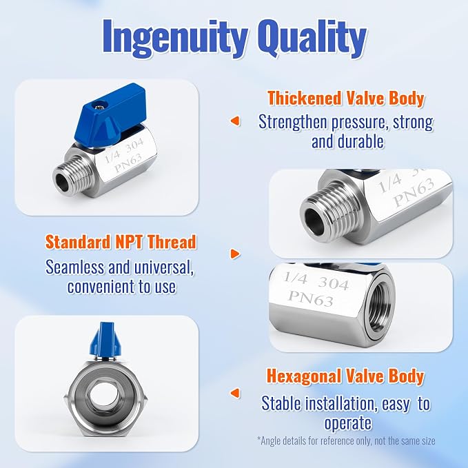 2 Pack 1/4" NPT Mini Ball Valve, 304 Stainless Steel Male x Female Threaded - Image 4