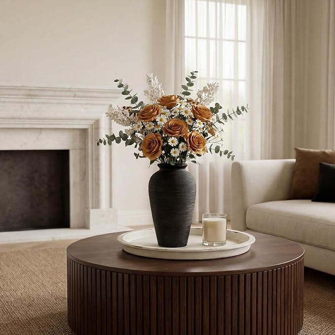 11.02 Inch Tall Vintage Ceramic Flower Vase, Rustic Farmhouse Vase - Image 4