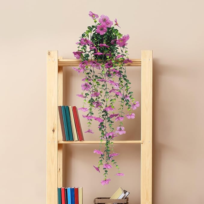 Fake Plants Hanging Artificial Potted Faux Eucalyptus Plants and Flowers | - Image 6