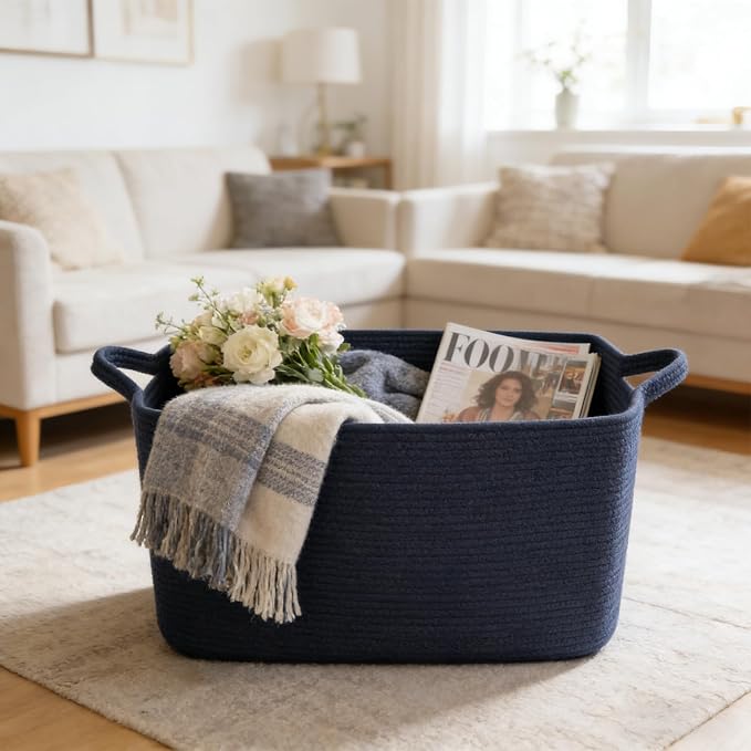 96L Woven Laundry Basket with Handles, Extra Blanket Basket, Living Room - Image 4