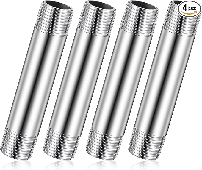 4 Pcs 304 Stainless Steel Pipe Fittings 1/2" NPT x 1/2" NPT Male Threaded 4" by Otoolling