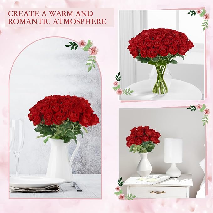 Hananona 100 Pcs Artificial Roses in Bulk, Fake Silk Roses Realistic Roses - Image 4