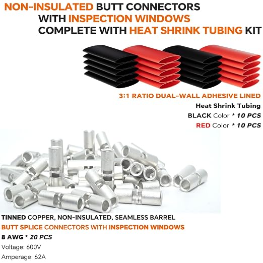 8 AWG Wire Splice Kit – 20 PCS 8 Gauge Tinned Copper Non-Insulated Butt - Image 2