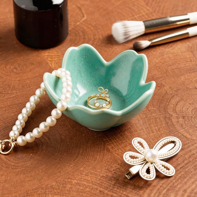 Floral Ceramic Jewelry Tray, 3.5" Ring Holder Trinket Bowl | Petite bowl keeps - Image 6