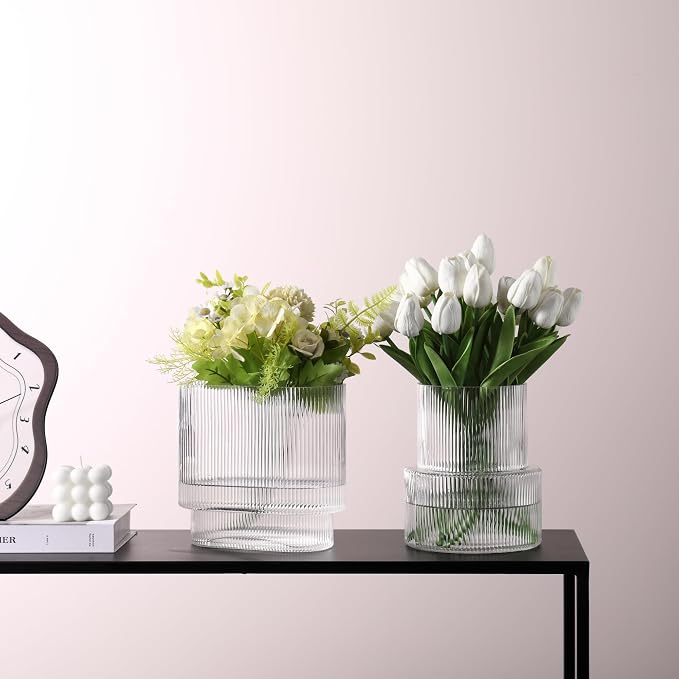 Ribbed Glass Vases, Modern Glass Vase - Image 4