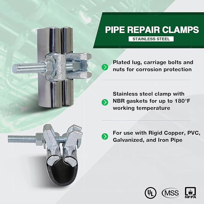 Highcraft Pipe Repair Clamp 1'', IPS Single Bolt, 3” Long, Stainless Steel - Image 6